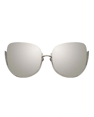 Shop Linda Farrow Semi-rimless Butterfly Sunglasses In Platinum