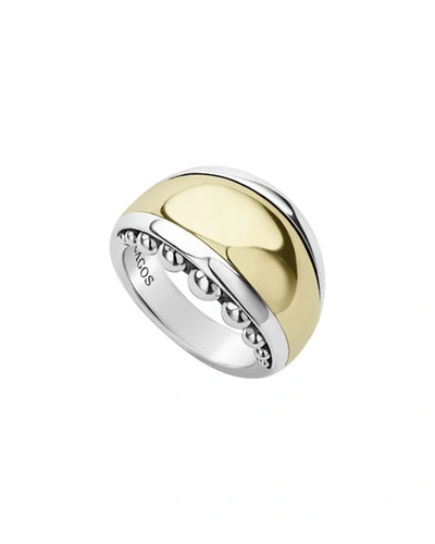 Shop Lagos High Bar Domed Ring W/ 18k Gold In Silver
