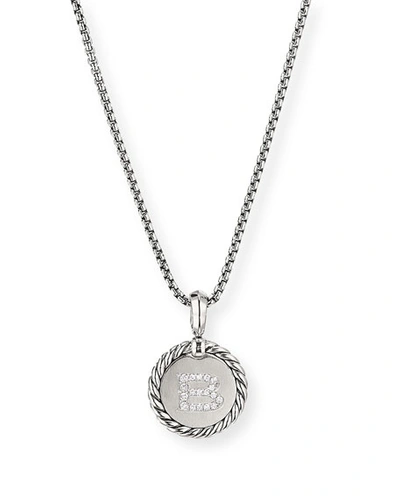 Shop David Yurman 18mm Initial Cable Collectibles Charm Necklace With Diamonds In Silver