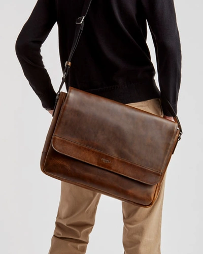 Shop Shinola Men's Slim Navigator Leather Messenger Bag In Medium Brown