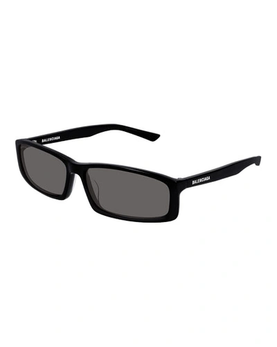 Shop Balenciaga Men's Rectangle Acetate Sunglasses In Black