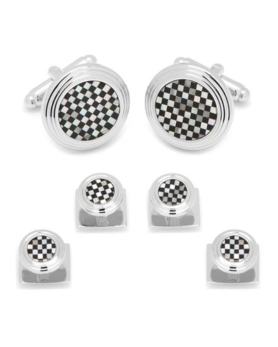 Shop Cufflinks, Inc Checkered Onyx Mother-of-pearl Cuff Links Studs Set In Black