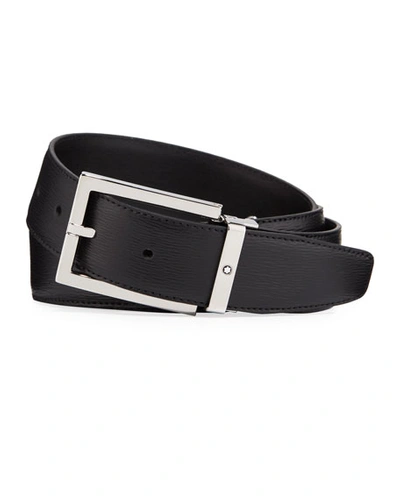 Shop Montblanc Men's Rectangle-buckle Leather Belt In Black