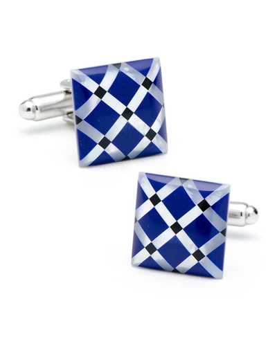 Shop Cufflinks Inc. Diamond-pattern Cufflinks W/ Stones In Silver