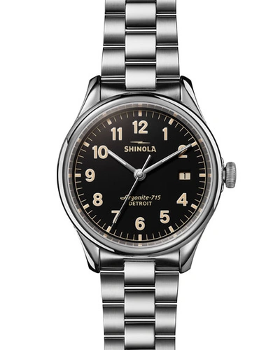 Shop Shinola 38mm Vinton Bracelet Watch, Black In Black/silver