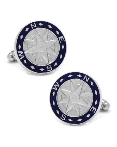 Shop Cufflinks Inc. Compass Cufflinks W/ Enamel In Blue