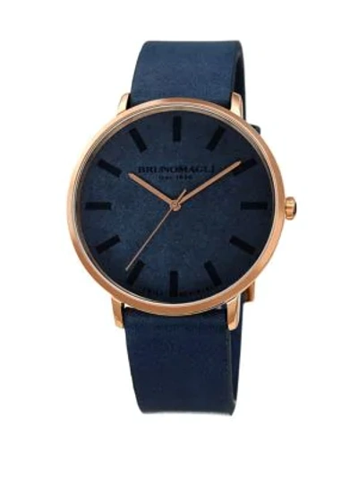 Shop Bruno Magli Roma Rose Goldtone Analog Leather Strap Watch In Dark Blue