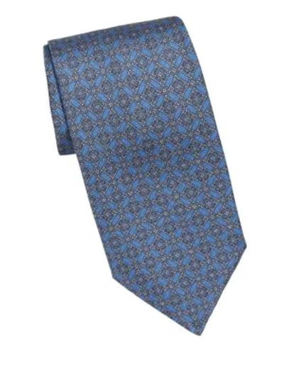Shop Brioni Diamond Medallion Silk Tie In Blue