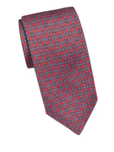 Shop Brioni Diamond Medallion Silk Tie In Red