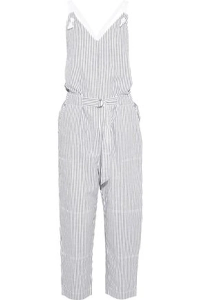 Shop Rag & Bone Ellen Cropped Striped Cotton And Linen-blend Jumpsuit In Light Gray