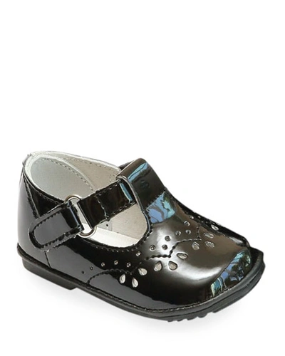 L'amour Shoes Girl's Birdie Patent Leather T-strap Brogue Mary Jane, Baby In Black