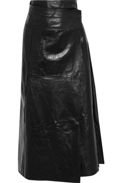 Shop Victoria Beckham Woman Leather Midi Wrap Skirt Black