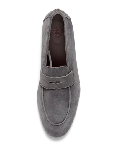 Shop Bougeotte Flaneur Suede Flat Penny Loafers In Gray