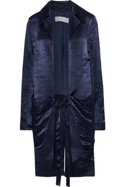 Shop Victoria Beckham Woman Tie-front Washed Satin-crepe Kimono Navy