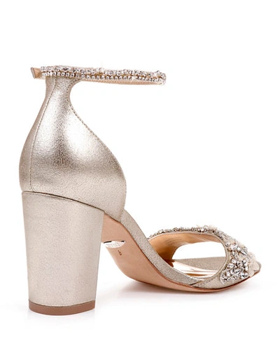 Shop Badgley Mischka Finesse Metallic Suede Pumps W/ Crystals In Gold