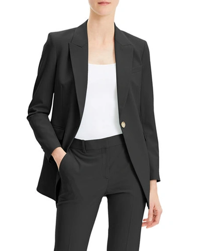 Theory 'etiennette' Peaked Lapel Wool Long Blazer In Black