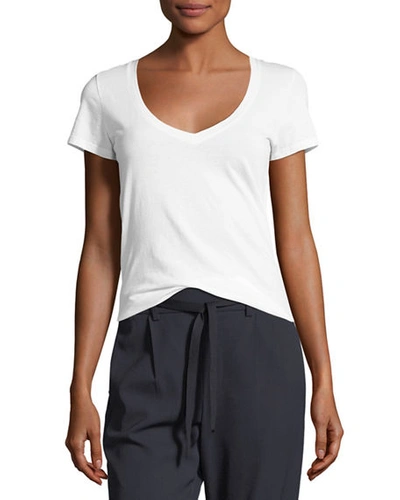 Shop Vince Essential Pima Cotton V-neck Tee In Optic White