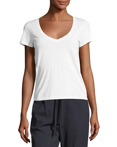 Shop Vince Essential Pima Cotton V-neck Tee In Optic White