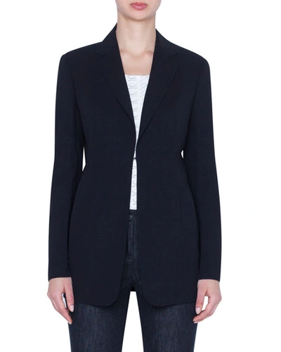 Shop Akris Odette Long Wool Blazer Jacket In Black