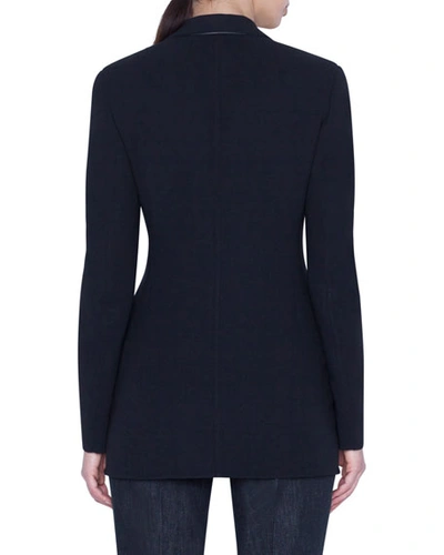 Shop Akris Odette Long Wool Blazer Jacket In Black