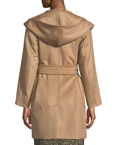 Shop Max Mara Rialto Camel Hair Belted Short Hooded Coat