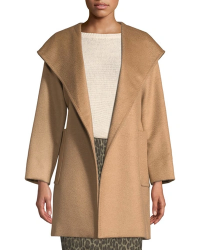 Shop Max Mara Rialto Camel Hair Belted Short Hooded Coat