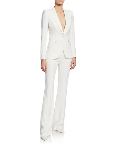 Shop Alexander Mcqueen Leaf Crepe Classic Suiting Pants In Ivory