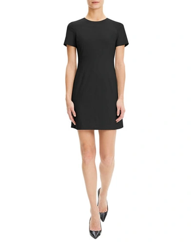 Shop Theory Jatinn Short-sleeve Traceable Wool Suiting Dress In Black