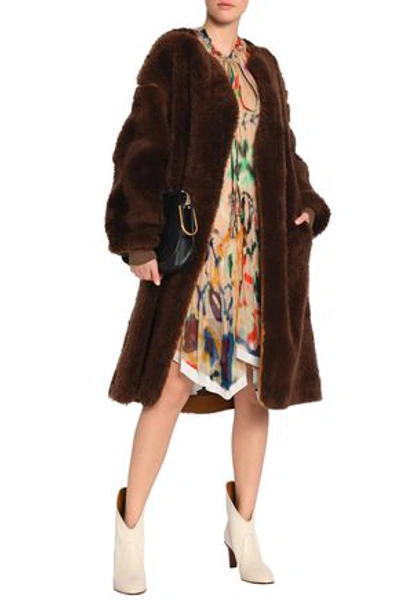 Shop Chloé Shearling Coat In Dark Brown