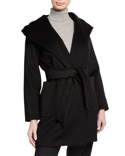 Max Mara Rialto Camel Hair Belted Short Hooded Coat In Black | ModeSens