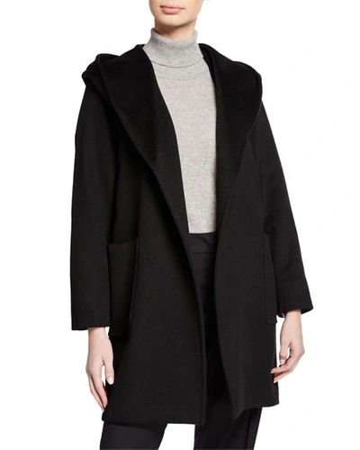 Shop Max Mara Rialto Camel Hair Belted Short Hooded Coat In Black