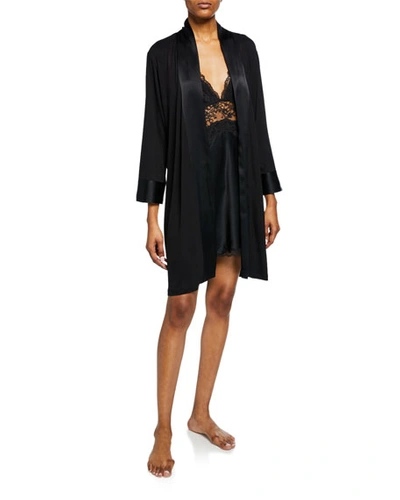 Shop Josie Natori Essentials Jersey Robe W/ Satin Trim In Black