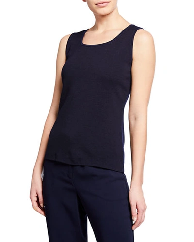 Shop St John Scoop-neck Milano Knit Contour Tank In Navy