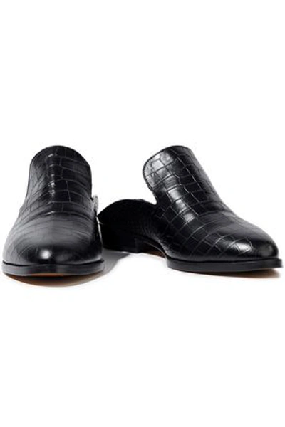 Shop Robert Clergerie Woman Alicek Croc-effect Leather Slippers Black