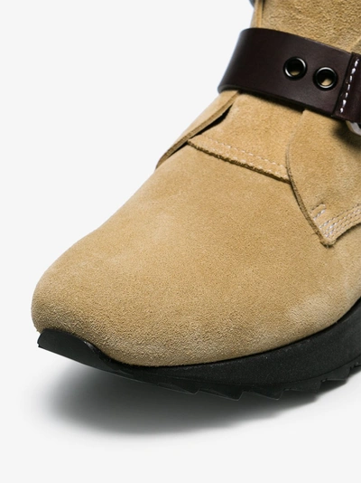 Shop Loewe Brown Sue Strappy Suede And Leather Flat Boots In Neutrals/brown