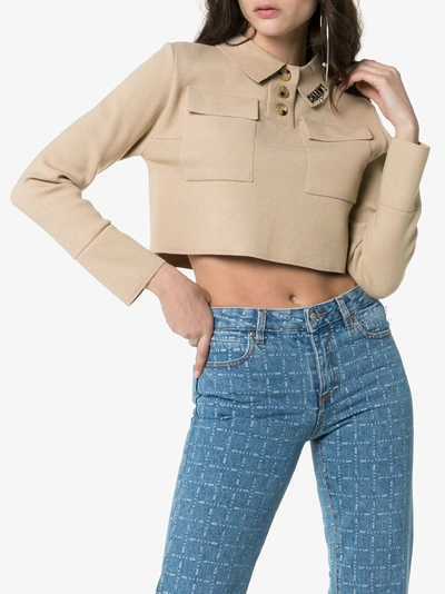 Shop Charm's Logo Print Cropped Polo Top In Beige