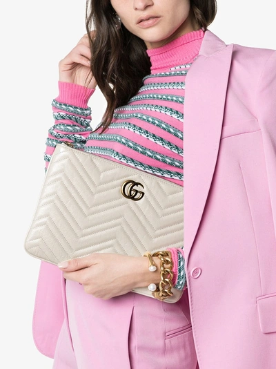 Shop Gucci White Quilted Leather Gg Clutch Bag In 9022 White
