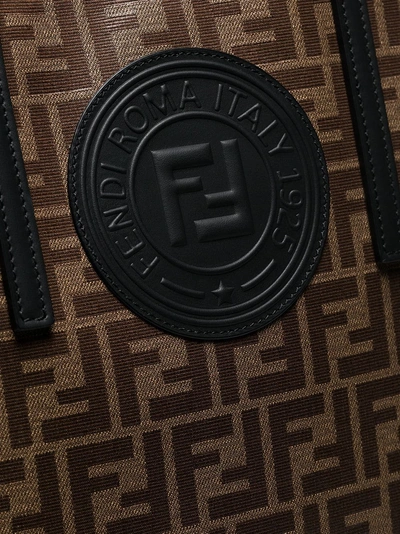 Shop Fendi Tobacco Brown Shopper Logo Stamp Leather Tote Bag