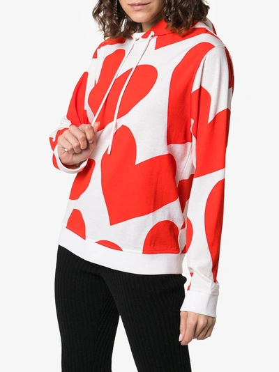 Shop House Of Holland X The Woolmark Company Heart Print Hooded Merino Wool Jumper In Red/white