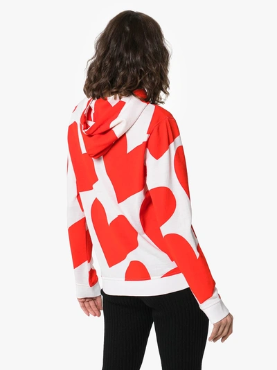Shop House Of Holland X The Woolmark Company Heart Print Hooded Merino Wool Jumper In Red/white