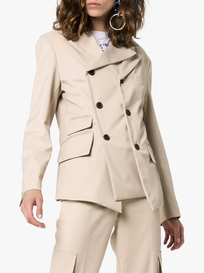 Shop Charm's Asymmetric Double-breasted Blazer In Neutrals