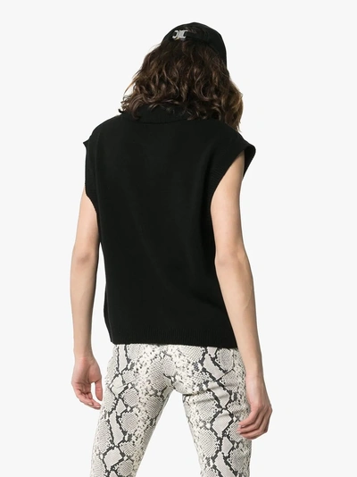 Shop Charm's Oversized Sleeveless Knitted Polo Top In Black