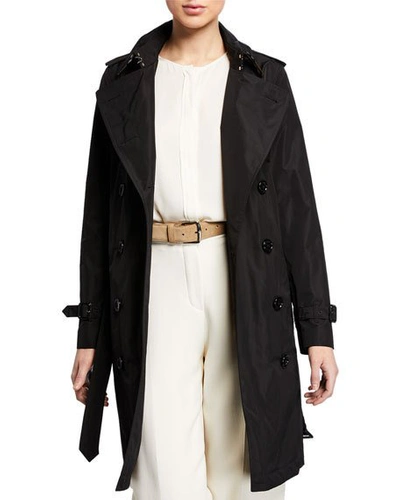 Shop Burberry Kensington Double-breasted Trench Coat With Detachable Hood In Black