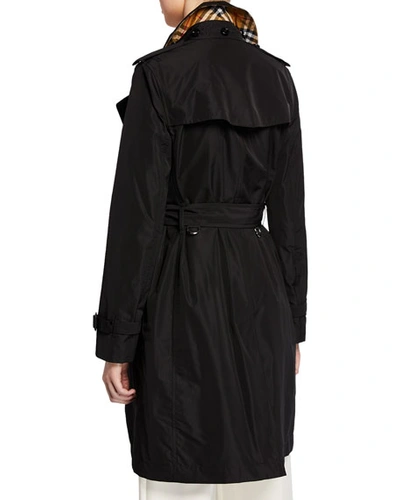 Shop Burberry Kensington Double-breasted Trench Coat With Detachable Hood In Black