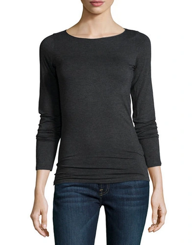 Shop Majestic Soft Touch Marrow-edge Long-sleeve Top In Anthracite