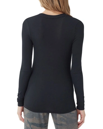 Shop Splendid Valley 2x1 Rib Long-sleeve V-neck Tee In Black