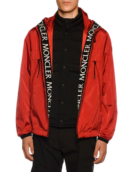 Moncler Men's Massereau Nylon Jacket W/ Logo Lining Trim In Red | ModeSens
