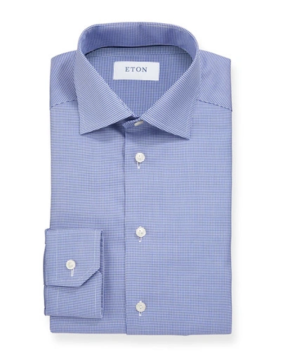 Shop Eton Men's Basic Slim-fit Houndstooth Dress Shirt In Blue