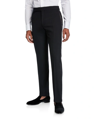Polo Ralph Lauren Black Gregory Satin-trimmed Wool Tuxedo Trousers In Black