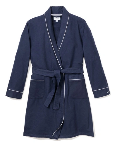 Petite Plume Flannel Contrast-piping Robe In Navy